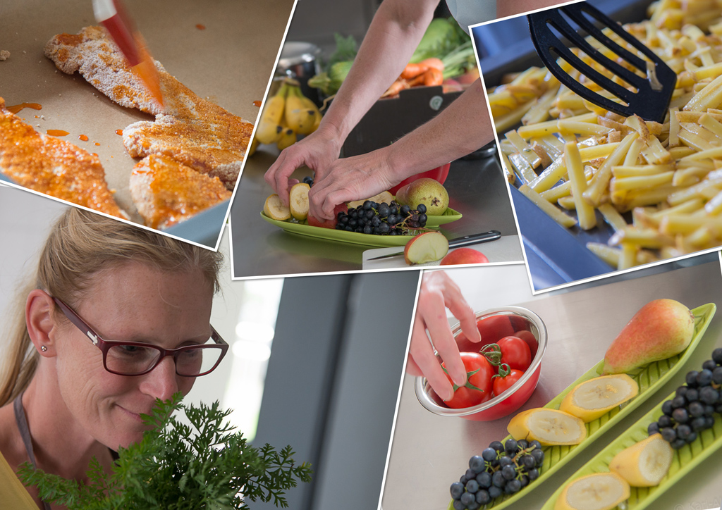 Kollage der Köchin und einige ihrer Malzeiten